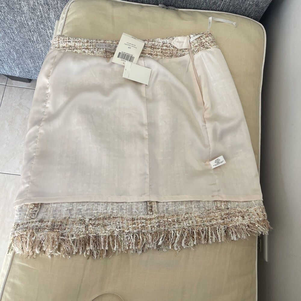 NWT Boston Proper Skirt Blush Pink Gold Metallic Frayed Hem  Glam Preppy sz 10 - Picture 10 of 12